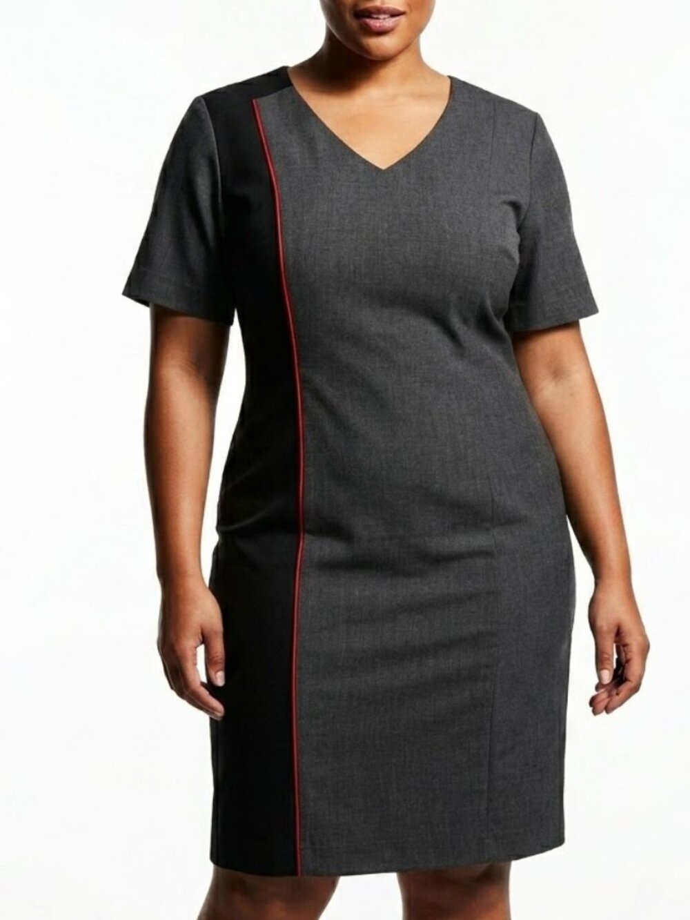 DESIGN COLLECTIVE Office Siren Sheath Dress Grey Red Stripe Structured Midi 16W